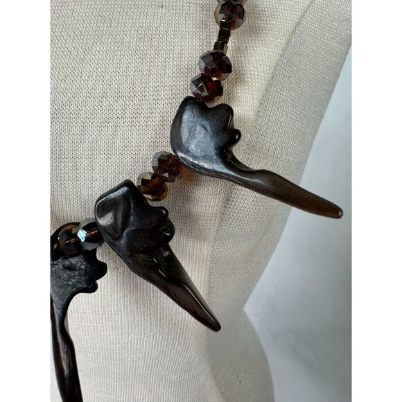 Handcrafted Smoky Quartz & Carved Stone Necklace With Toggle Clasp - Picture 8 of 16